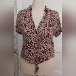 Candie's Pink and Black Leopard Print Button-Down Shirt